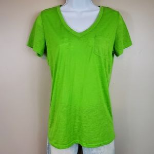 Central Park West Women's Green Burnout V-Neck T-Shirt